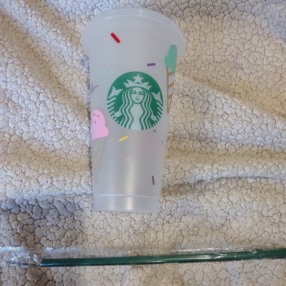 Starbucks reusable cold cup with ice cream decoration